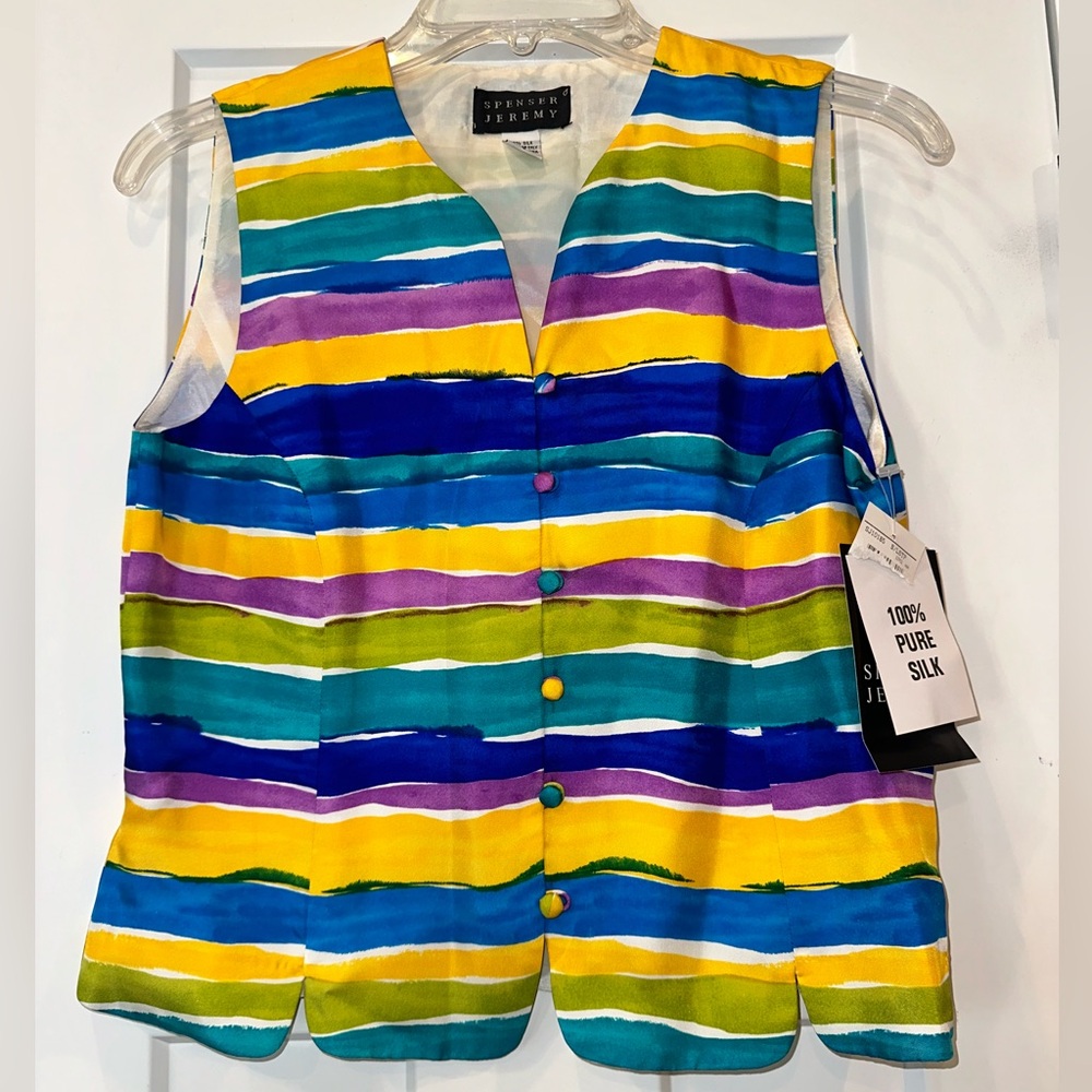 Spenser Jeremy 100% silk sleeveless blouse multicolor stripes Small NWT